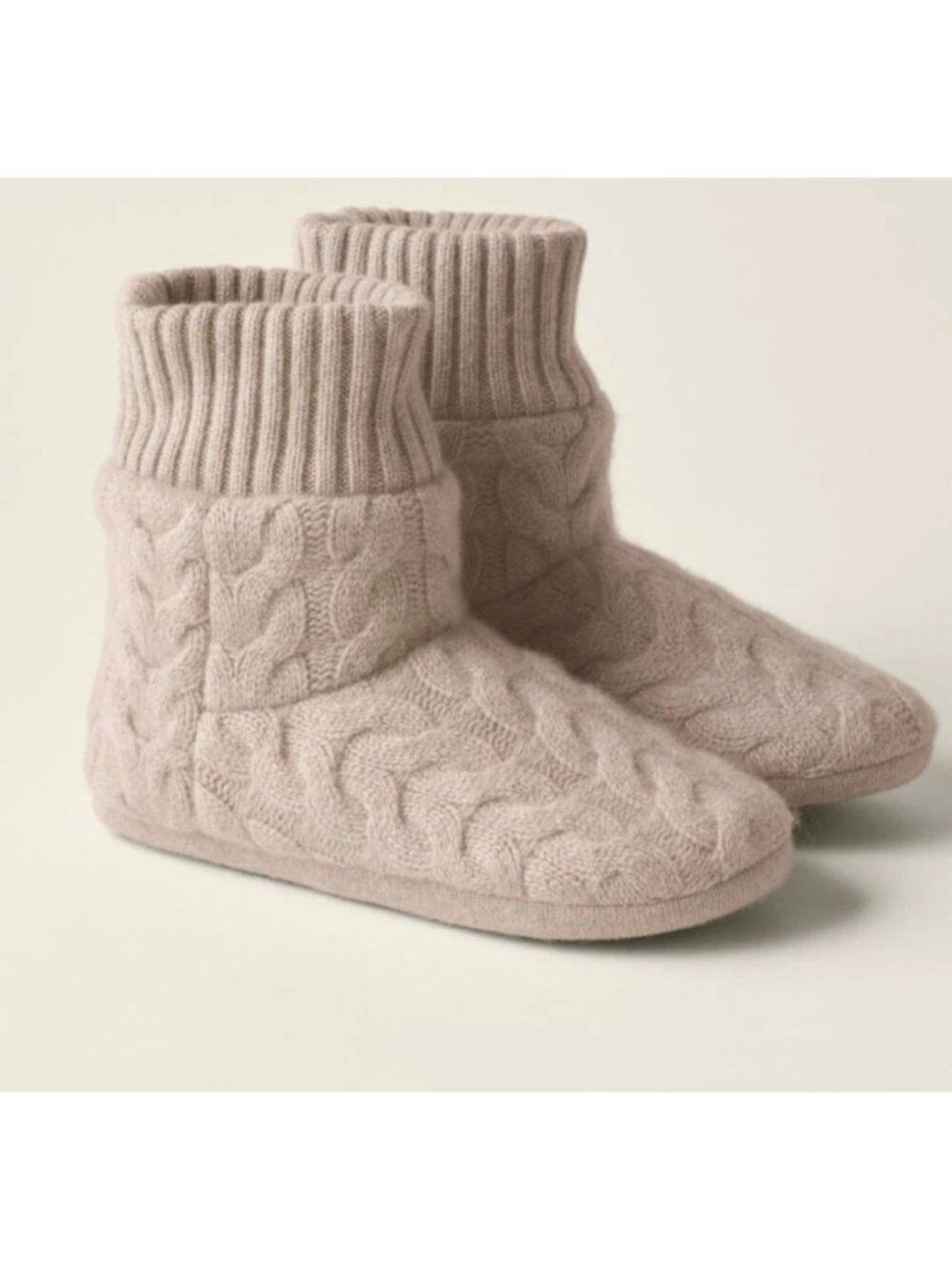 Garnet Hill Cashmere Cable Slipper Bootie Size Small Ivory Knit $199 Warm